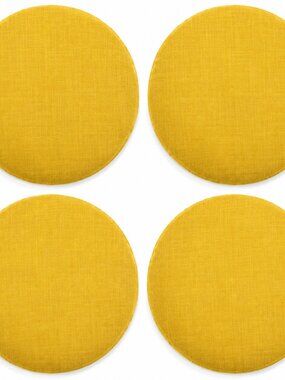 Yellow Round Linen Fabric Coasters – Set of 4 Bright Tabletop Drink Mats